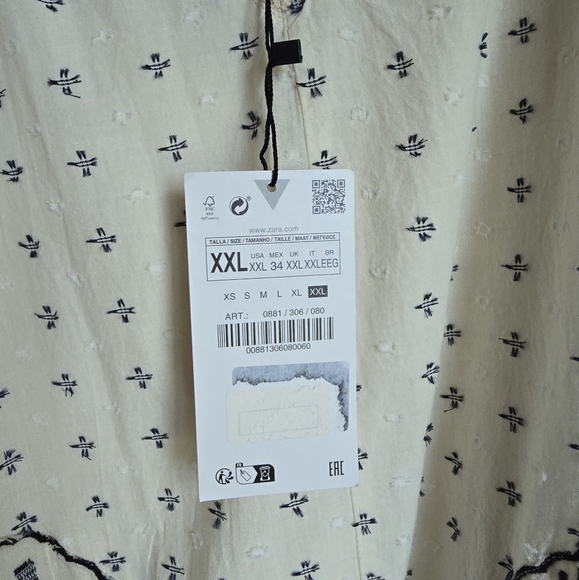 Zara New Ivory & Black Embroidred Eyelet Textured Patchwork Midi Dress SZ XXL - Picture 11 of 15